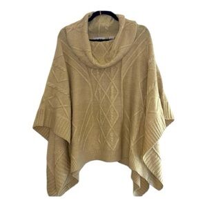 La Moda ivory cream knit cable knit cowl neck poncho